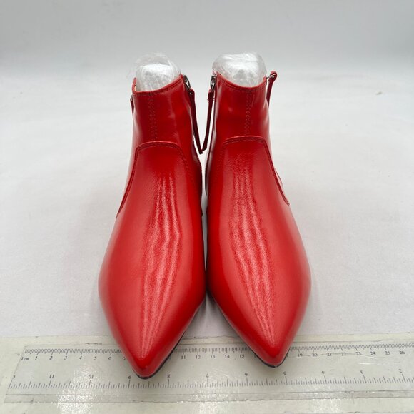 XYD Red Pointed Toe Ankle Boots Low Heel Double Side Zippers Dress Shoes - Picture 3 of 8